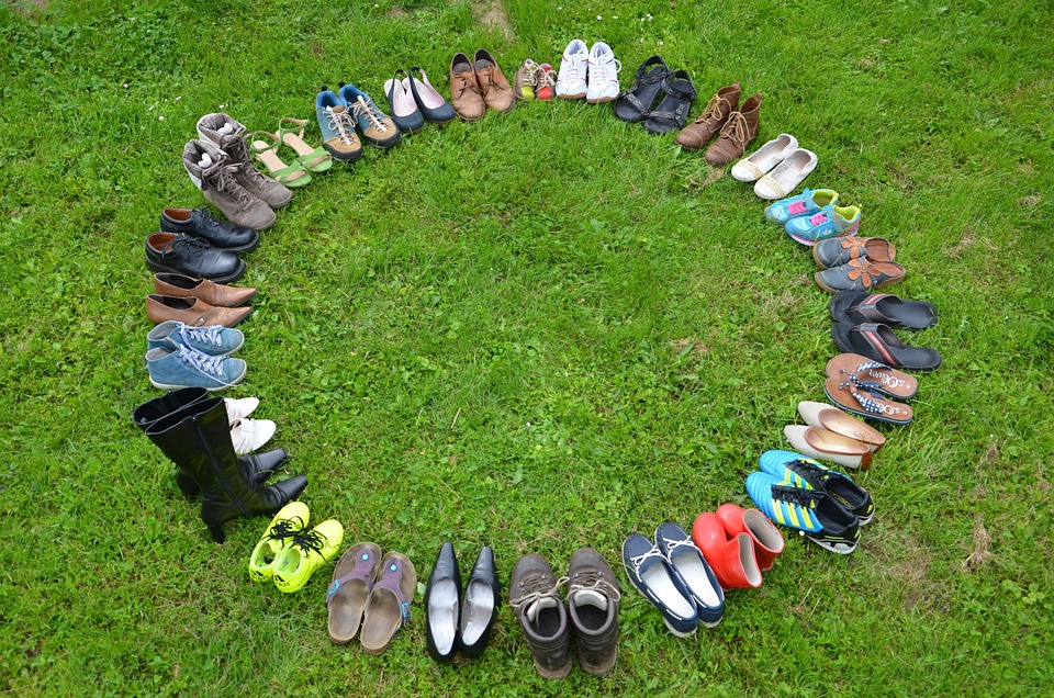 Multiple pair of shoes in a circle