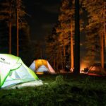 camping tents in dark forest