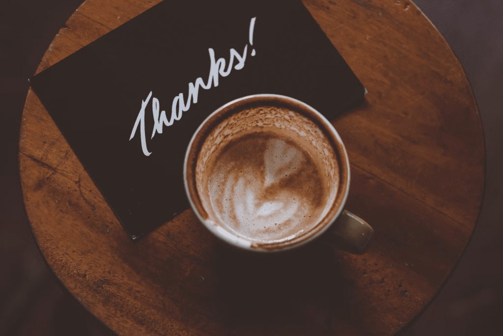 thank you note with a cup of coffee
