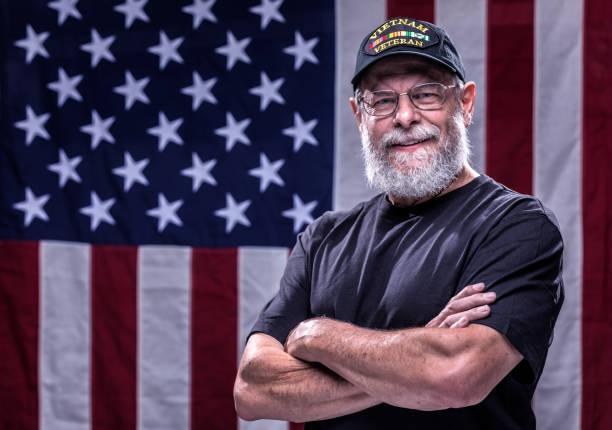 Old veteran wearing American t-shirt